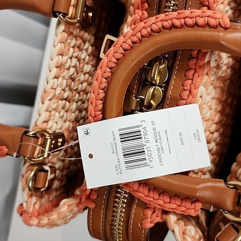 Coach Orange and Cream Woven Straw Tote - Picture 9 of 16